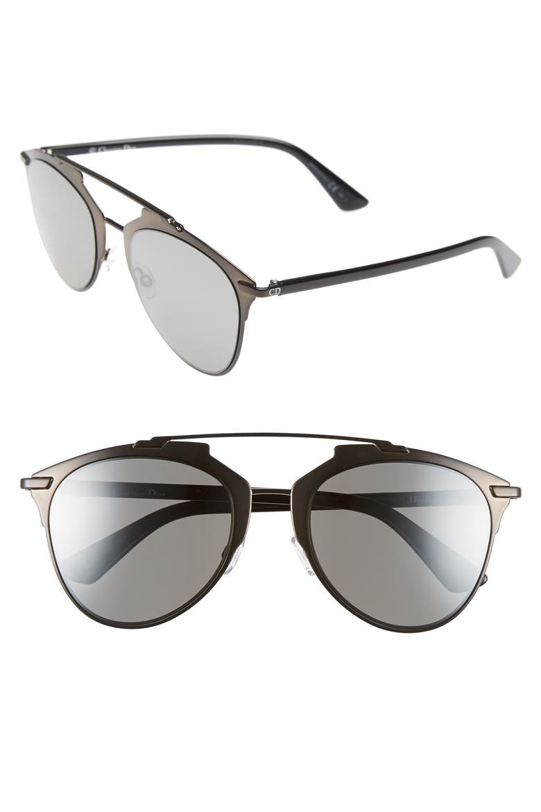 Reflected 52mm Brow Bar Sunglasses, Main, color, BLACK/ BLACK MIRROR