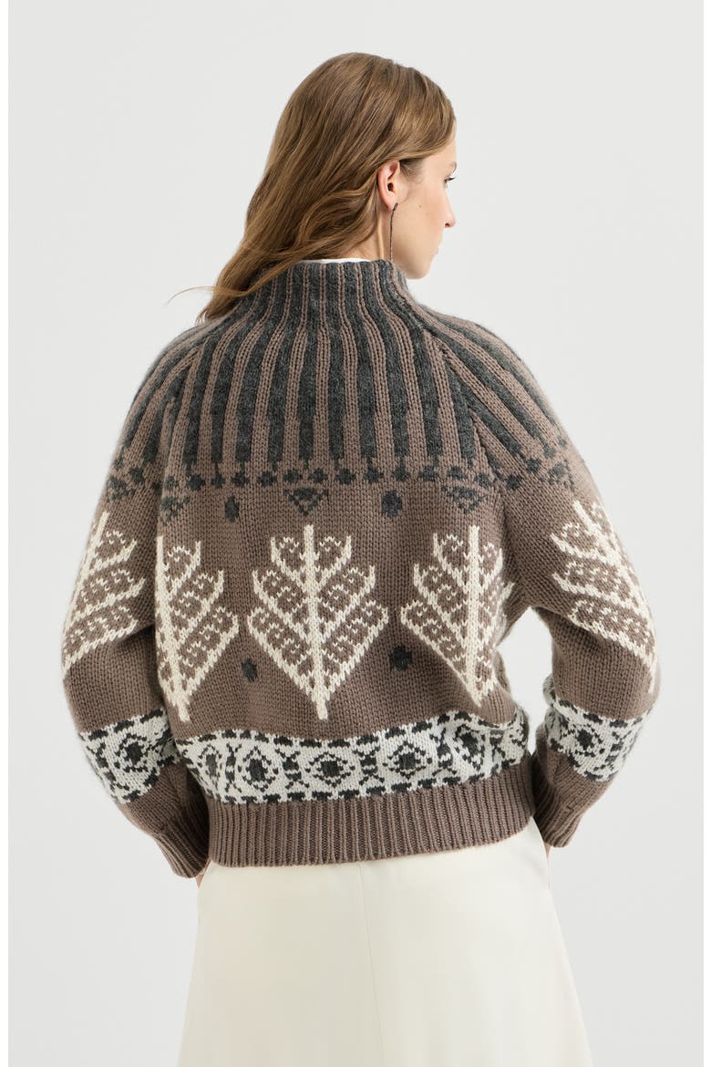 Cashmere and mohair nordic heritage high-neck sweater, Alternate, color, Light Brown