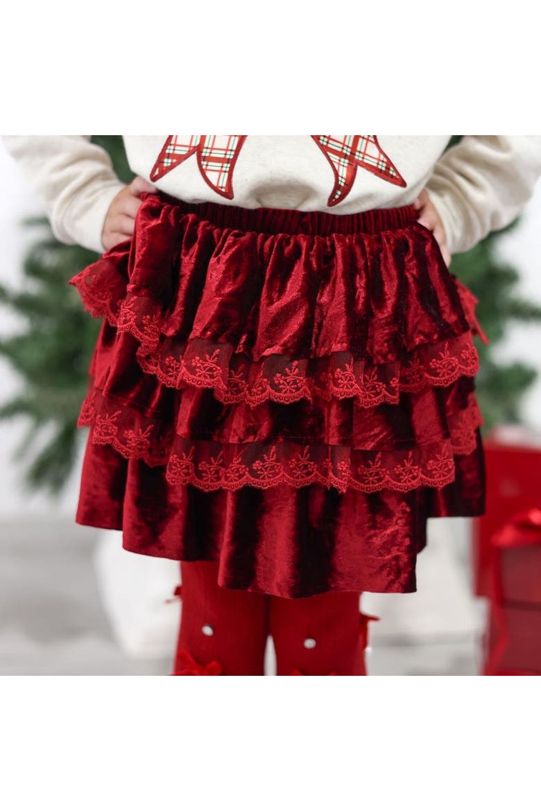 Ruby Red Velvet Tiered Christmas Skirt, Alternate, color, Ruby Red