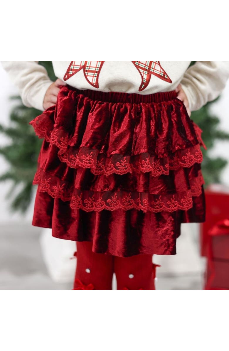 Sweet Wink Ruby Red Velvet Tiered Christmas Skirt, Alternate, color, Ruby Red
