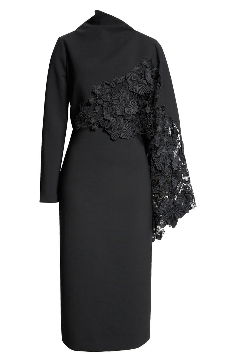 Oscar de la Renta Guipure Lace Embellished Long Sleeve Midi Dress, Alternate, color, 