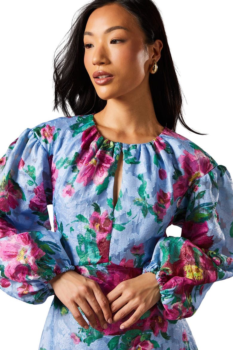 Printed Jacquard Volume Dress, Alternate, color, Blue