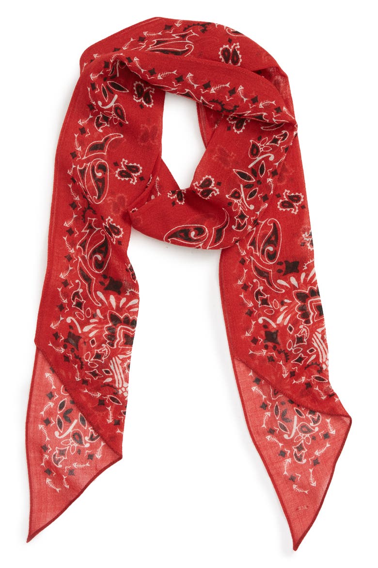 Skull et Coeur Laval Skinny Wool Scarf, Main, color, ROUGE/ IVORY