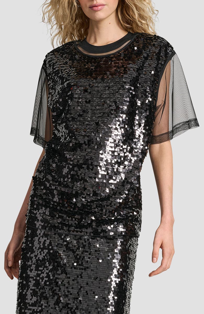 DKNY Layered Mesh Sequin Top, Main, color, Black