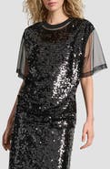DKNY Layered Mesh Sequin Top
