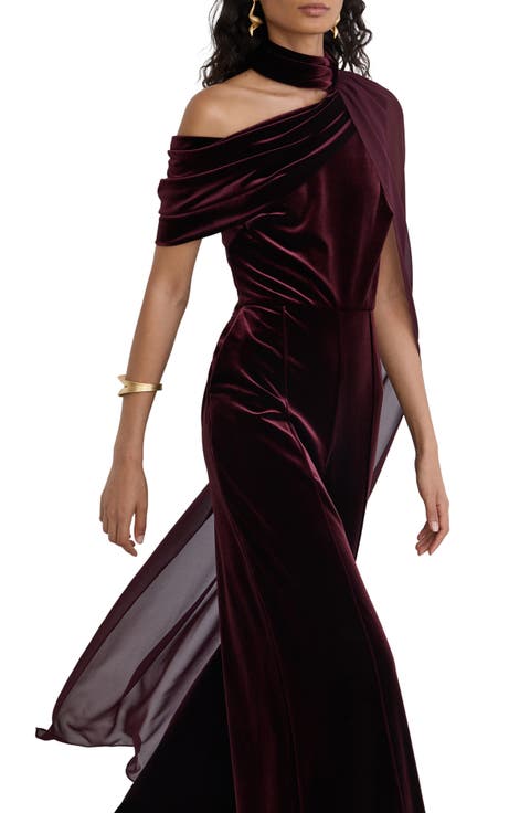 Draped Velvet One Shoulder Jumpsuit