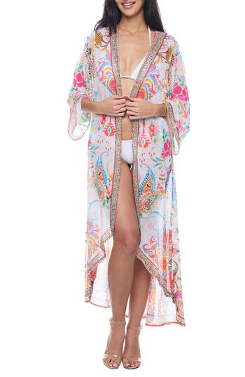 Ranee's Ranees Floral Beaded Chiffon Duster In White