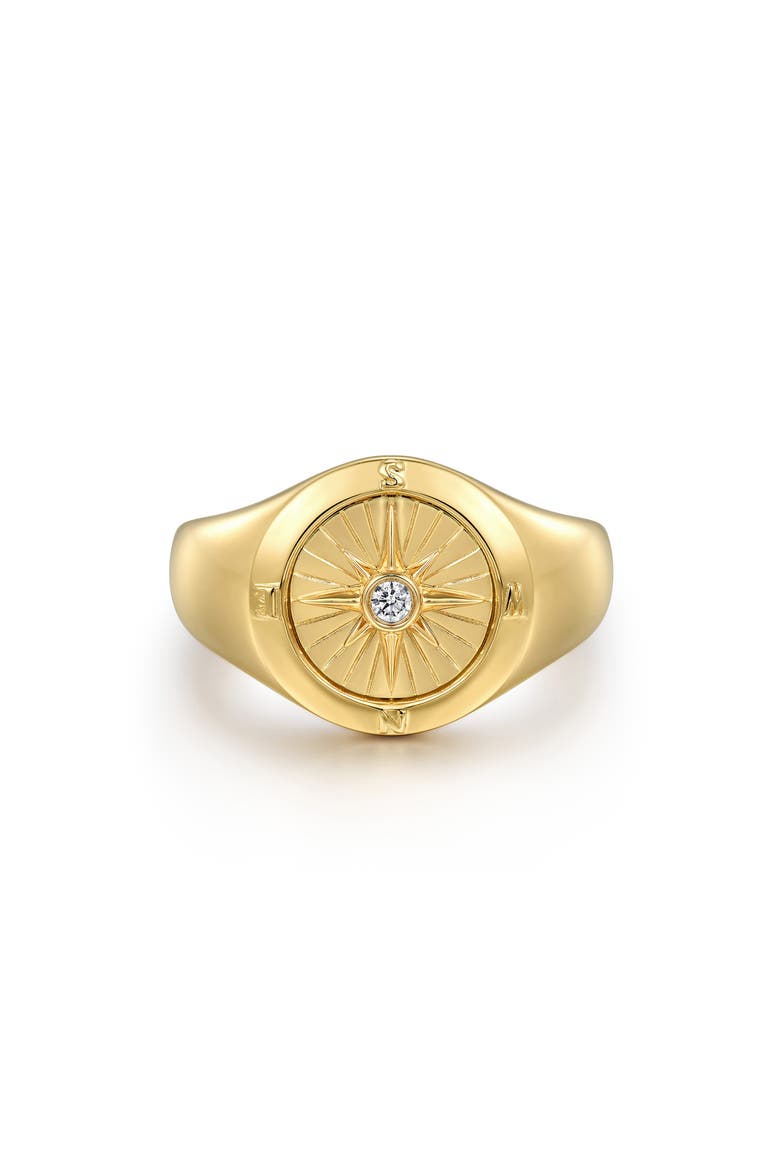 Men's Polaris 14k Gold Diamond Compass Signet Ring, Main, color, 14K YELLOW GOLD