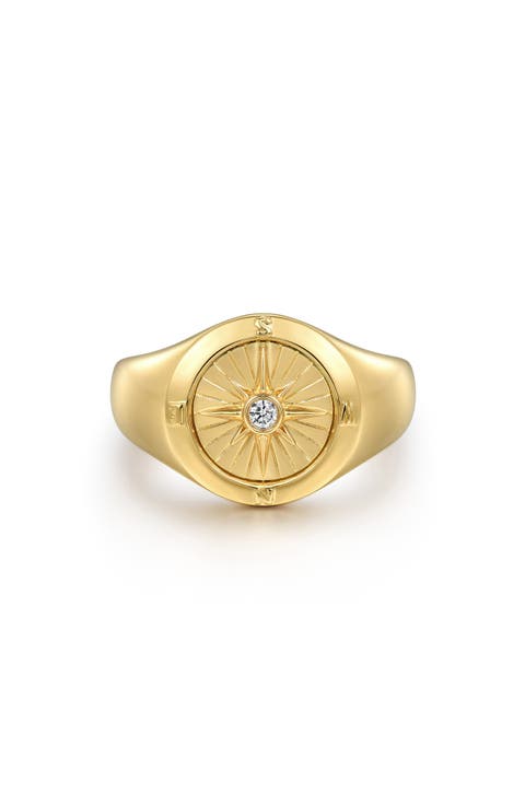 Men's Polaris 14k Gold Diamond Compass Signet Ring