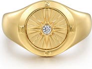 Gabriel & Co. Men's Polaris 14k Gold Diamond Compass Signet Ring