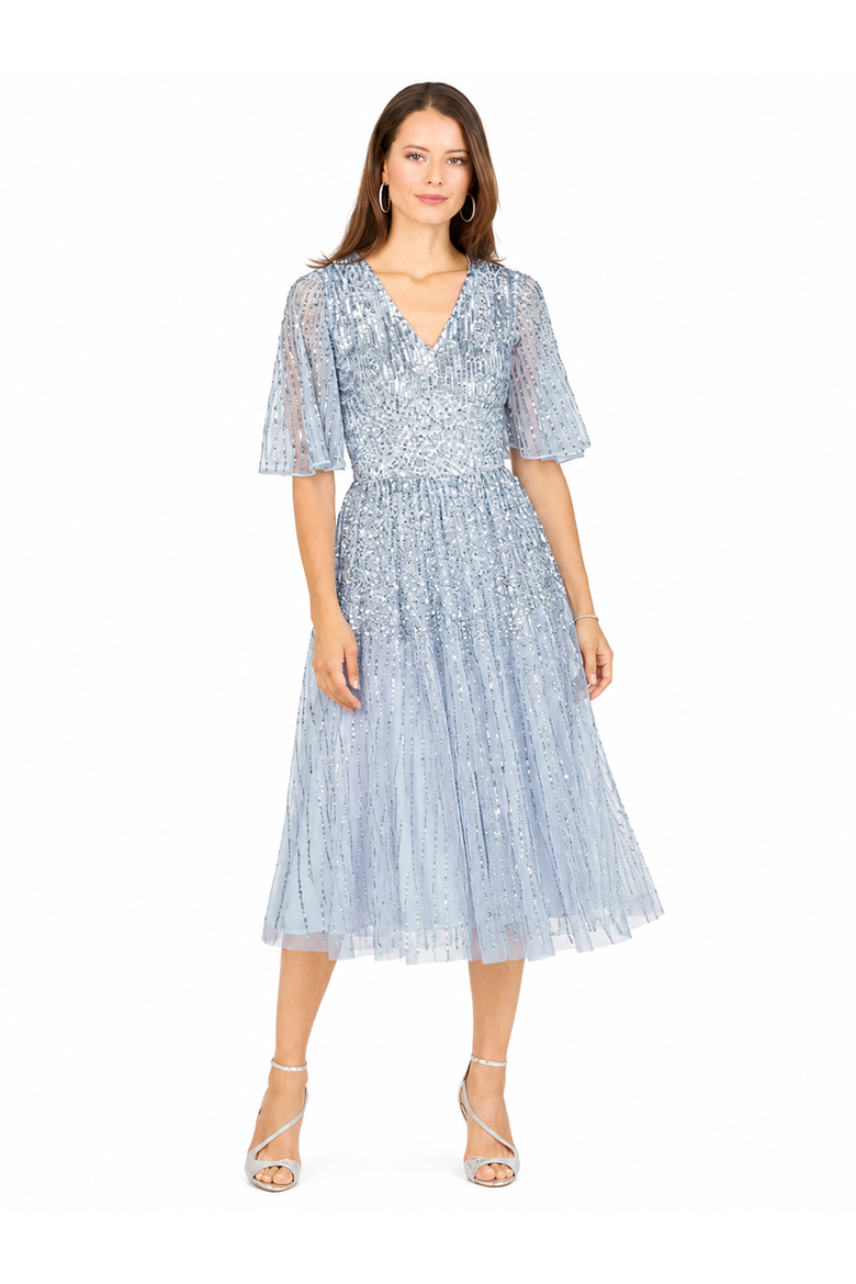 Flowing, Sequin Midi Dress with Short Sleeves, Main, color, Periwinkle