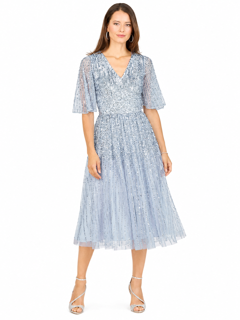 Flowing, Sequin Midi Dress with Short Sleeves