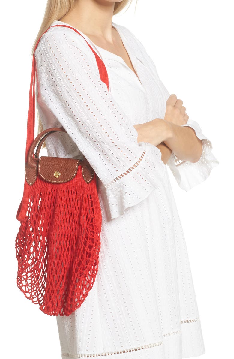 Longchamp Le Pliage Filet Knit Shoulder Bag, Alternate, color, Red