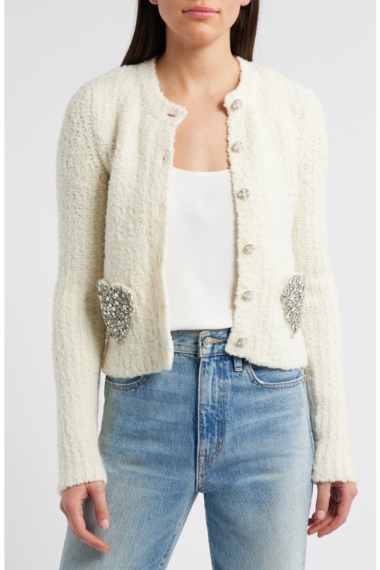 Leocadia Rhinestone Heart Wool Blend Cardigan, Alternate, color, WONDERLAND SHIMMER