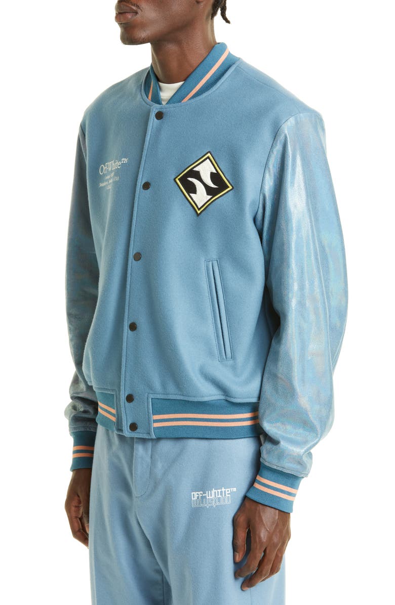 Off-White Gender Inclusive Arrow Patch Wool & Cashmere Blend Bomber Jacket, Alternate, color,