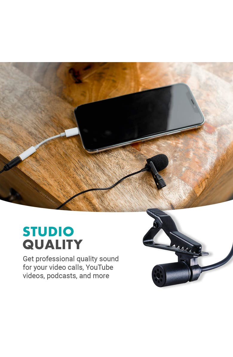 MOVO PM10 Deluxe Lavalier Lapel Clip-on Omnidirectional Condenser Microphone for Smartphones, Alternate, color, Black