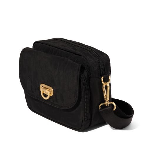 Baggallini Coastal Flip Lock Camera Bag Crossbody In Black W/gold Hardware