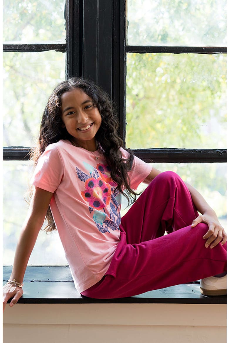 Kids Cozy Organic Cotton Wide Leg Fleece Pants, Alternate, color, Magenta