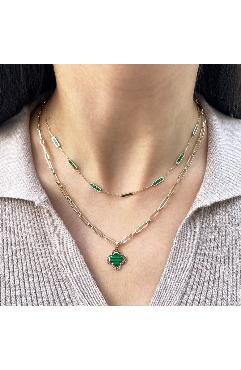 The Lovery Fine Jewelry Malachite Bar Chain Necklace, Alternate, color, Green