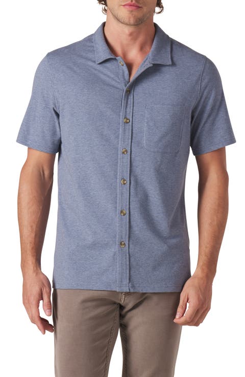 Puremeso Solid Short Sleeve Knit Button-Up Shirt