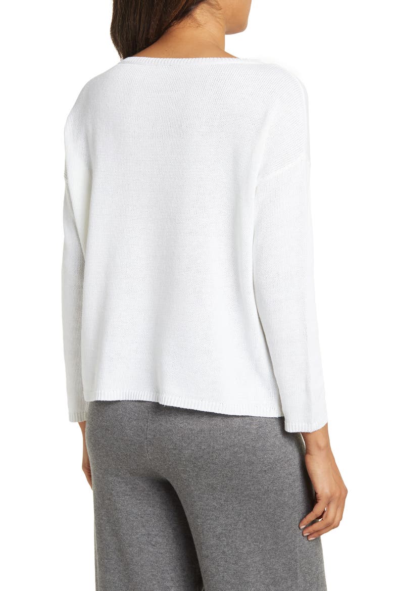 Bateau Neck Quarter Sleeve Organic Cotton Linen Blend Top, Alternate, color, WHITE