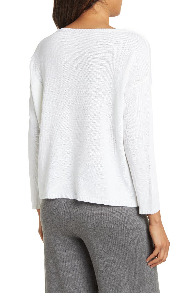 Eileen Fisher Bateau Neck Quarter Sleeve Organic Cotton Linen Blend Top, Alternate, color, 