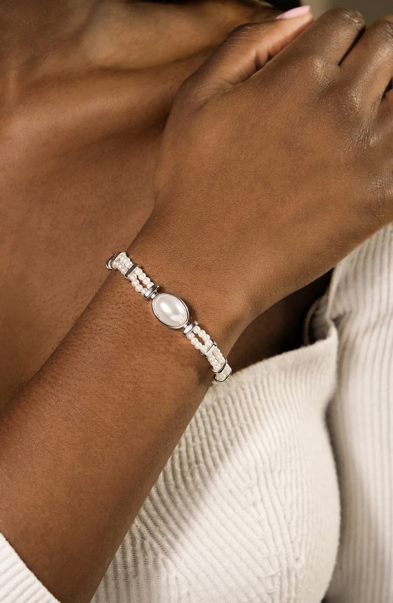 Sterling Forever Faela Faux Pearl Watchband Bracelet, Alternate, color, 