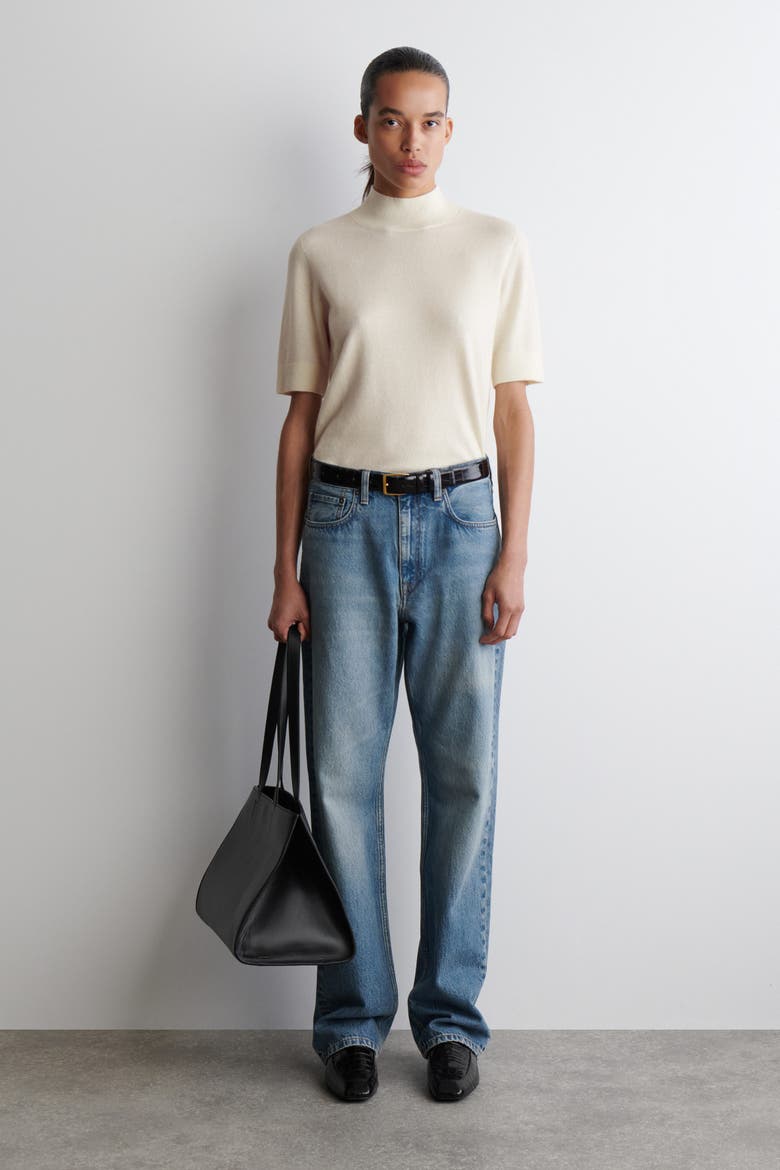 Cashmere Mock-Neck T-Shirt, Alternate, color, IVORY