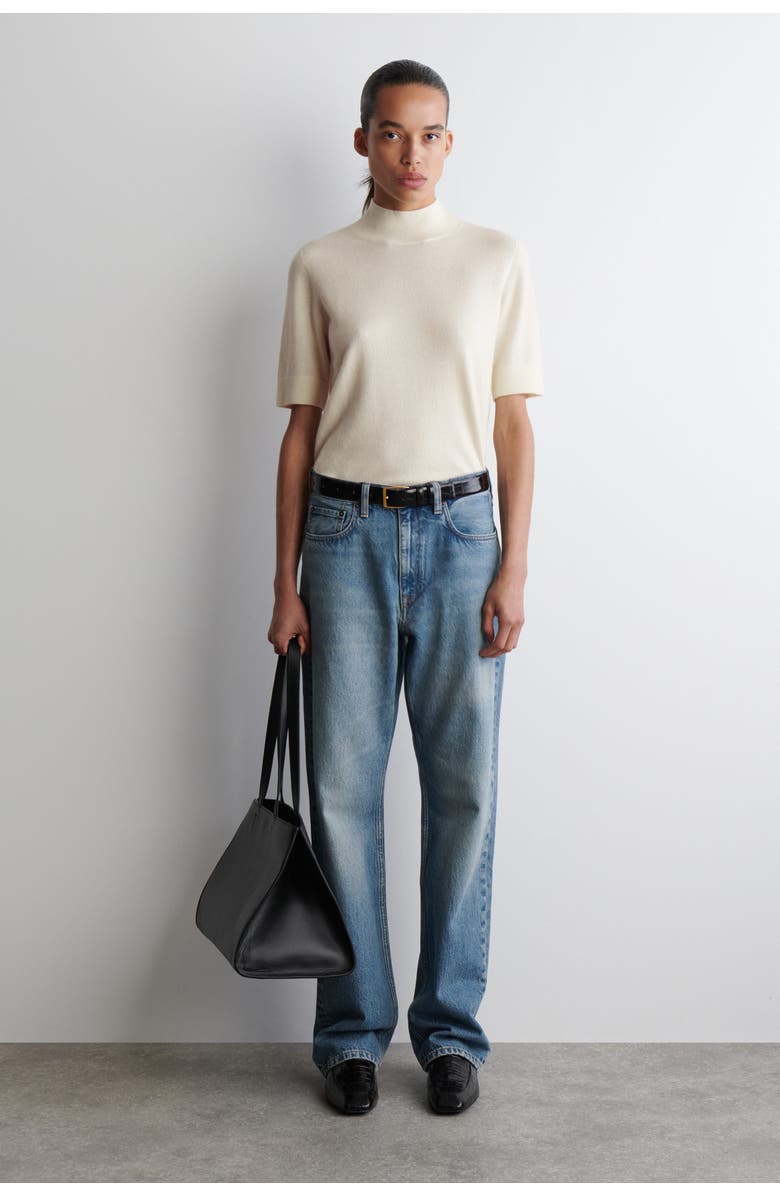 COS Cashmere Mock-Neck T-Shirt, Alternate, color, Ivory