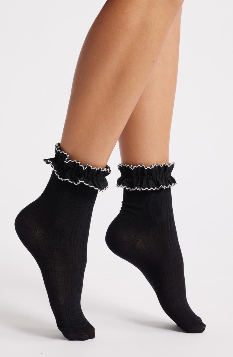 HIGH HEEL JUNGLE Frilly Cuff Crew Socks, Main, color, Nero