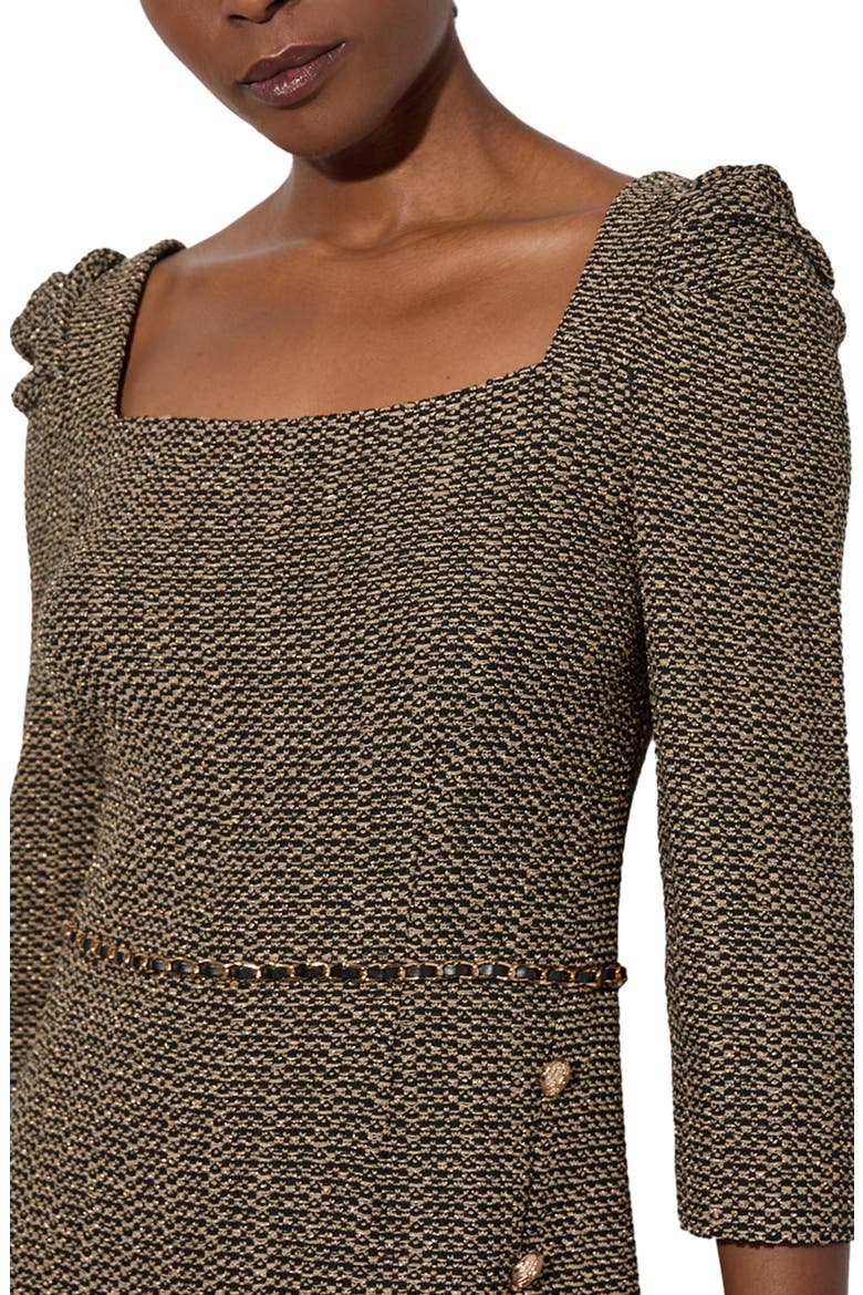 Metallic Tweed Sheath Dress, Alternate, color, BLACK/GOLD