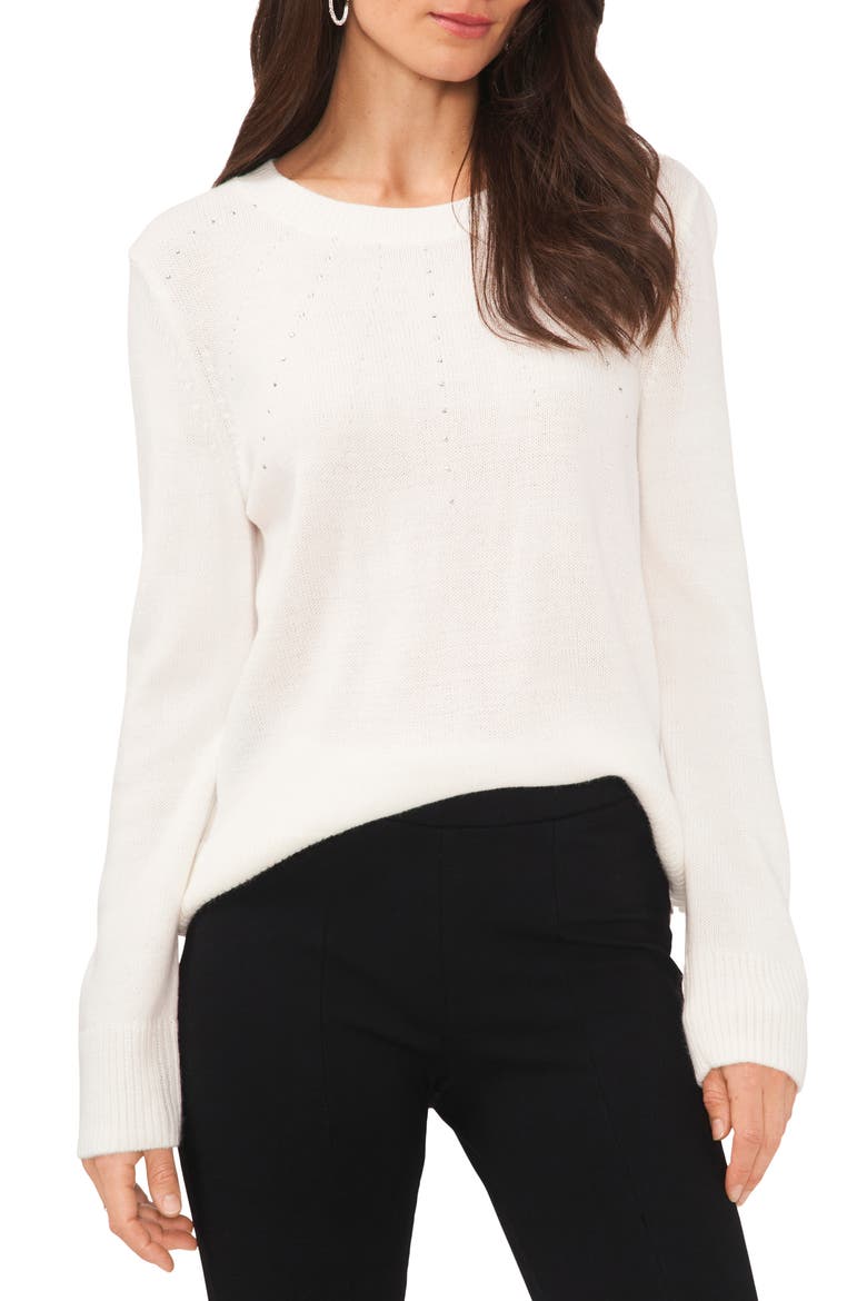 Rhinestone Crewneck Sweater, Main, color, ANTIQUE WHITE