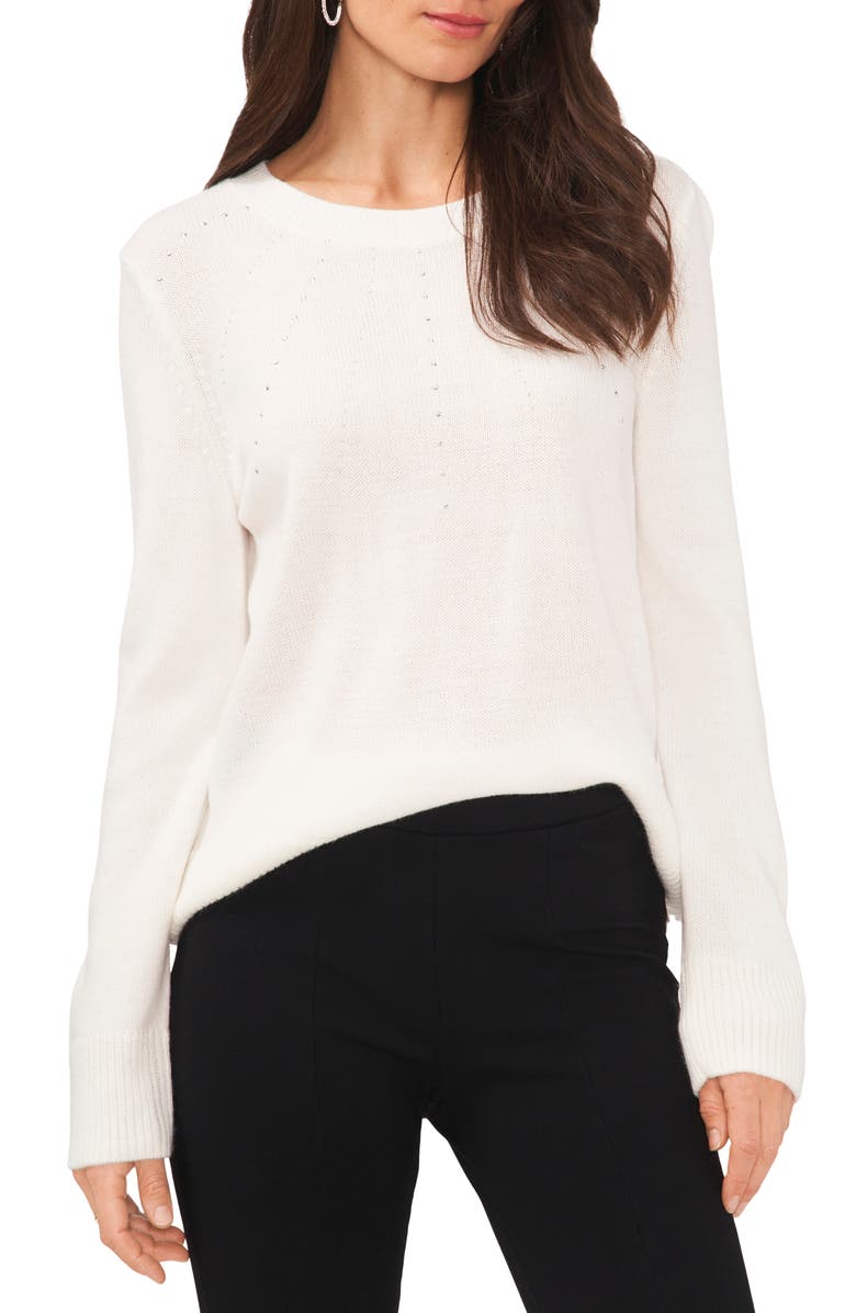 Chaus Rhinestone Crewneck Sweater, Main, color, Antique White