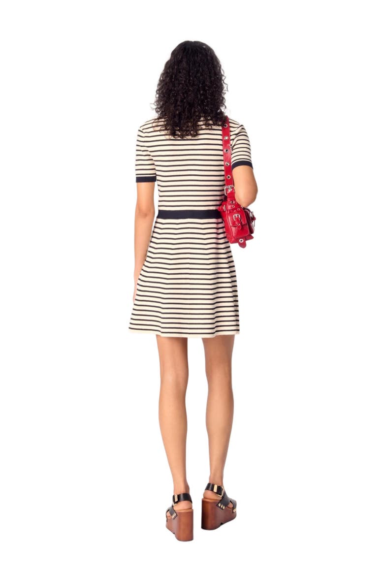 Rib knit short dress, Alternate, color, Navy / ecru