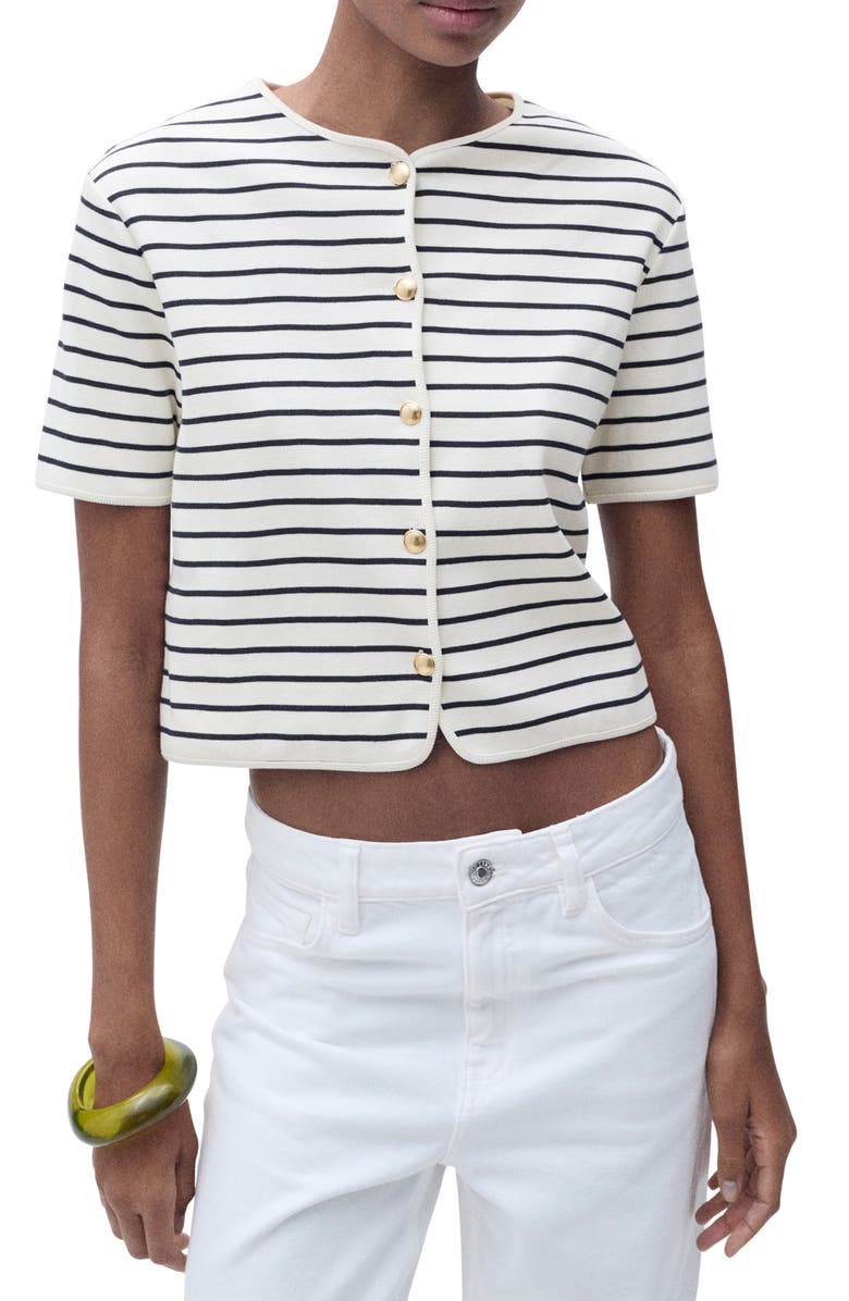 MANGO Striped Crop Cardigan, Main, color, 