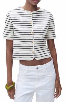 MANGO Striped Crop Cardigan