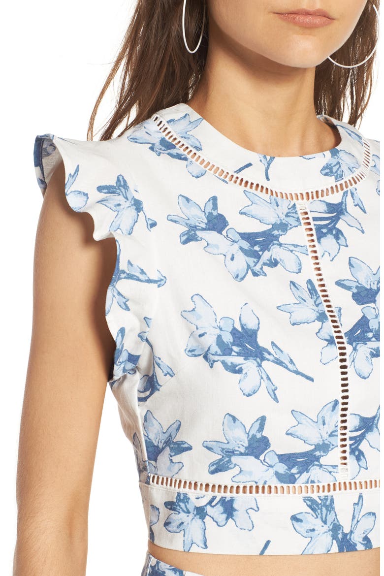 Tie Back Linen Crop Top, Alternate, color, WHITE