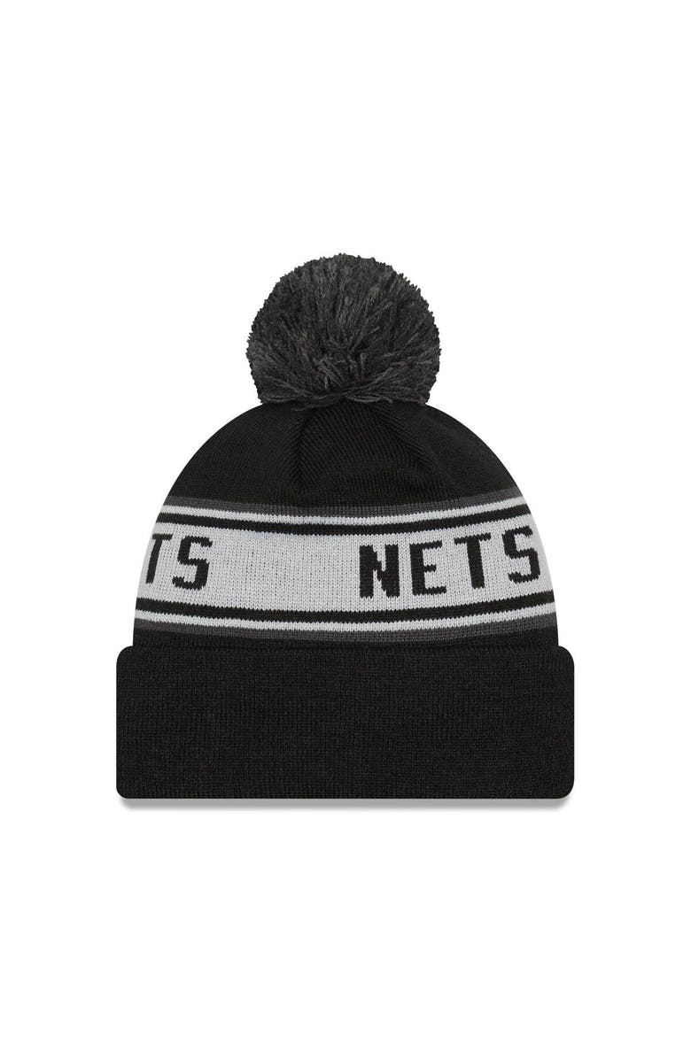 New Era Men's New Era Black Brooklyn Nets Repeat Cuffed Knit Hat with Pom, Alternate, color, 