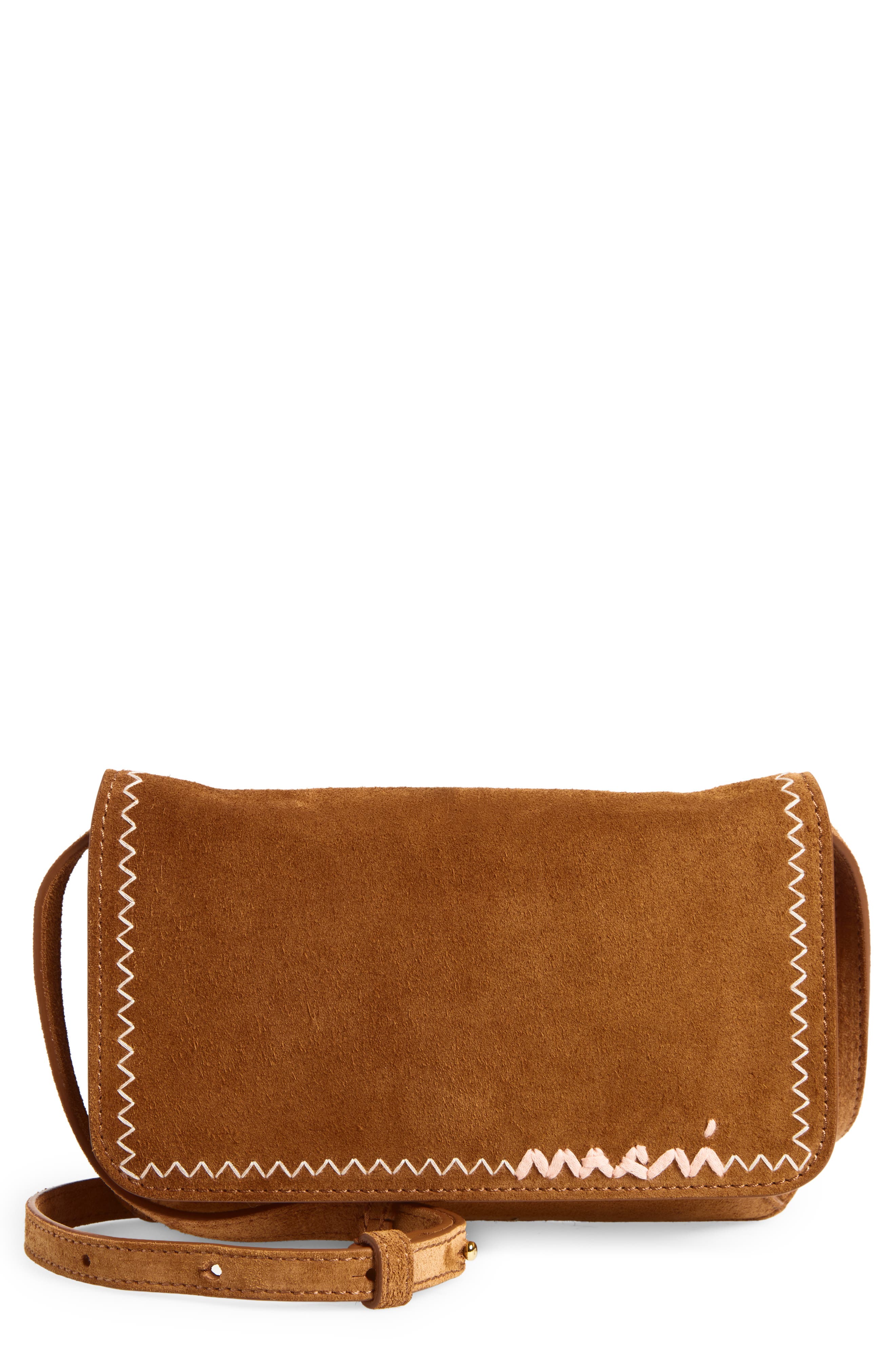 Marni Suede Pouchette Crossbody Bag, Main, color, Moca