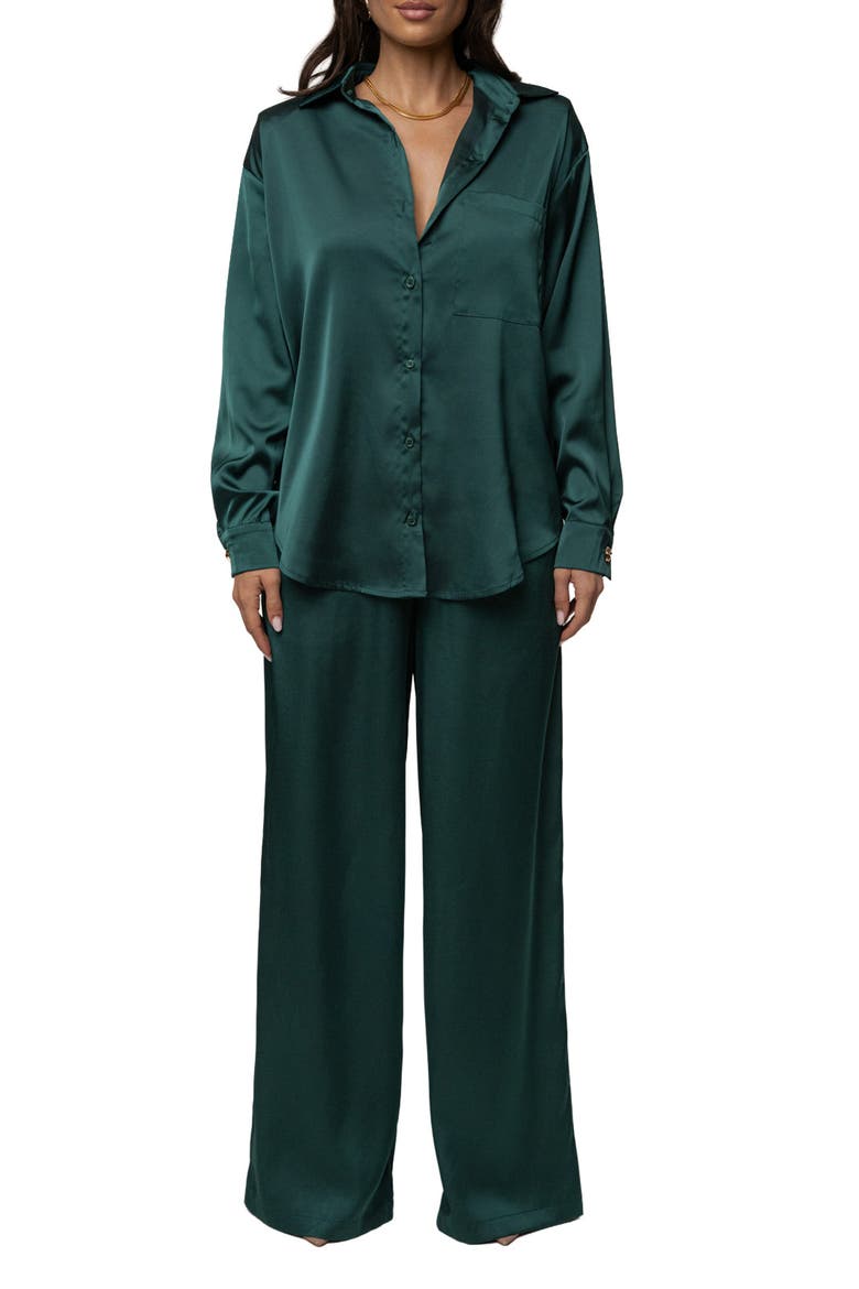 Island Ease Collared Satin Top, Alternate, color, Emerald