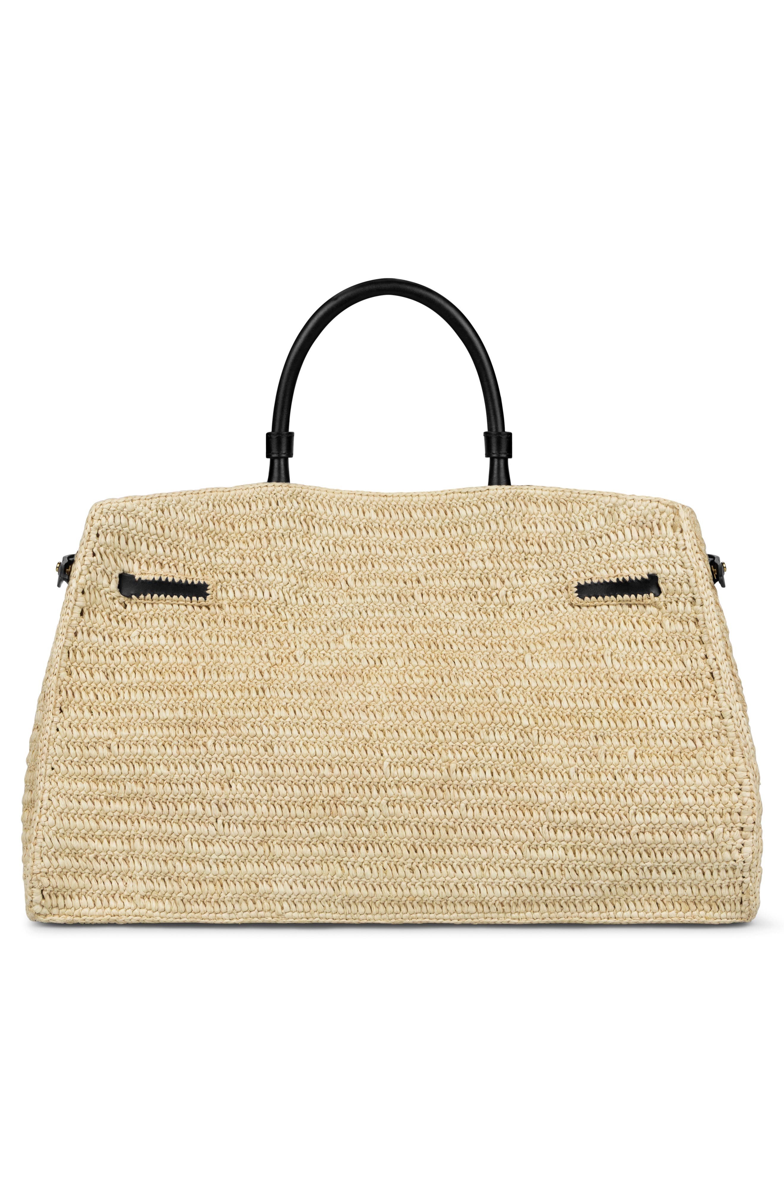 The Hudson Woven Raffia & Leather Top Handle Bag, Alternate, color, NATURAL/ BLACK