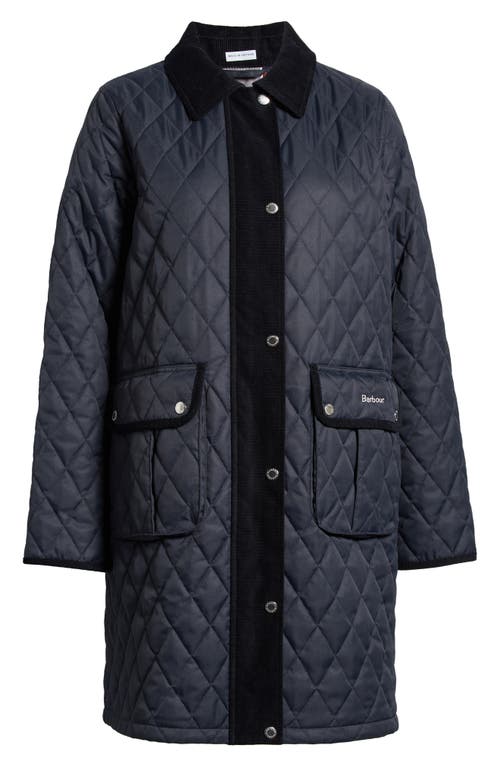 Barbour Tulip Corduroy Trim Quilted Coat In Blue