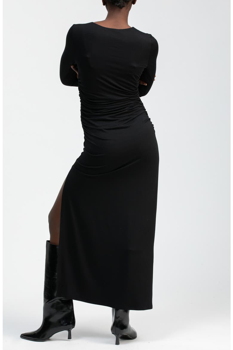 Daphne Ruched Long Sleeve Jersey Body-Con Maternity Dress, Alternate, color, BLACK