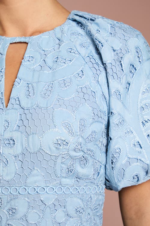Coast Lace Hanky Hem Puff Sleeve Dress In Blue