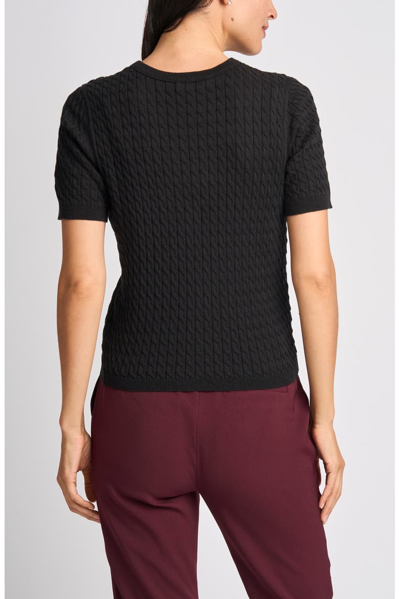 Cable Stitch Short Sleeve Crewneck Sweater, Alternate, color, RICH BLACK