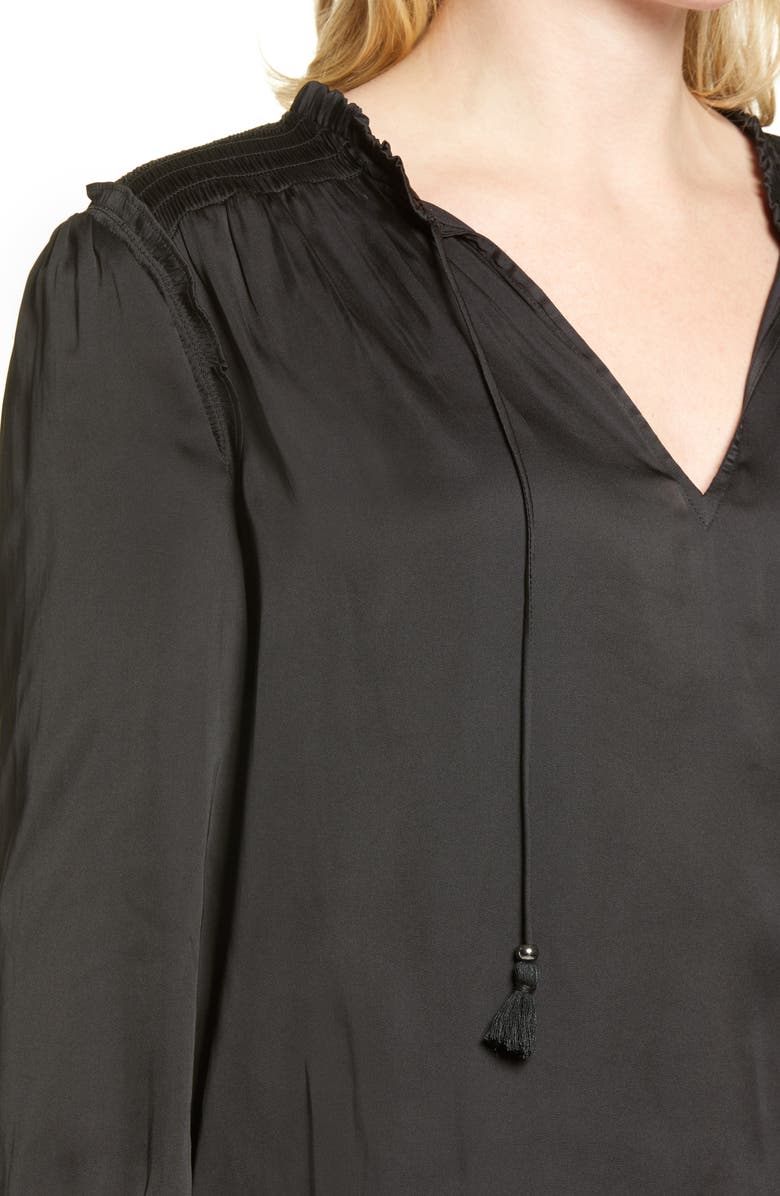 PAIGE Kaylynn Tie Neck Long Sleeve Blouse, Alternate, color, Black