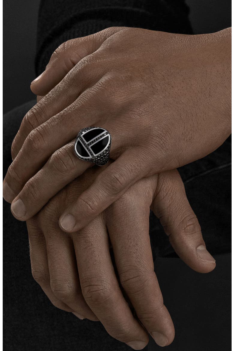 Men's Cairo Signet Ring with Black Onyx & Pavé Black Diamonds, Alternate, color, STERLING SILVER