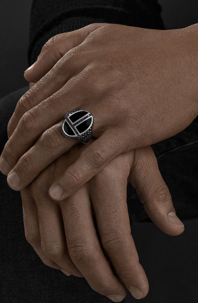David Yurman Men's Cairo Signet Ring with Black Onyx & Pavé Black Diamonds, Alternate, color, 