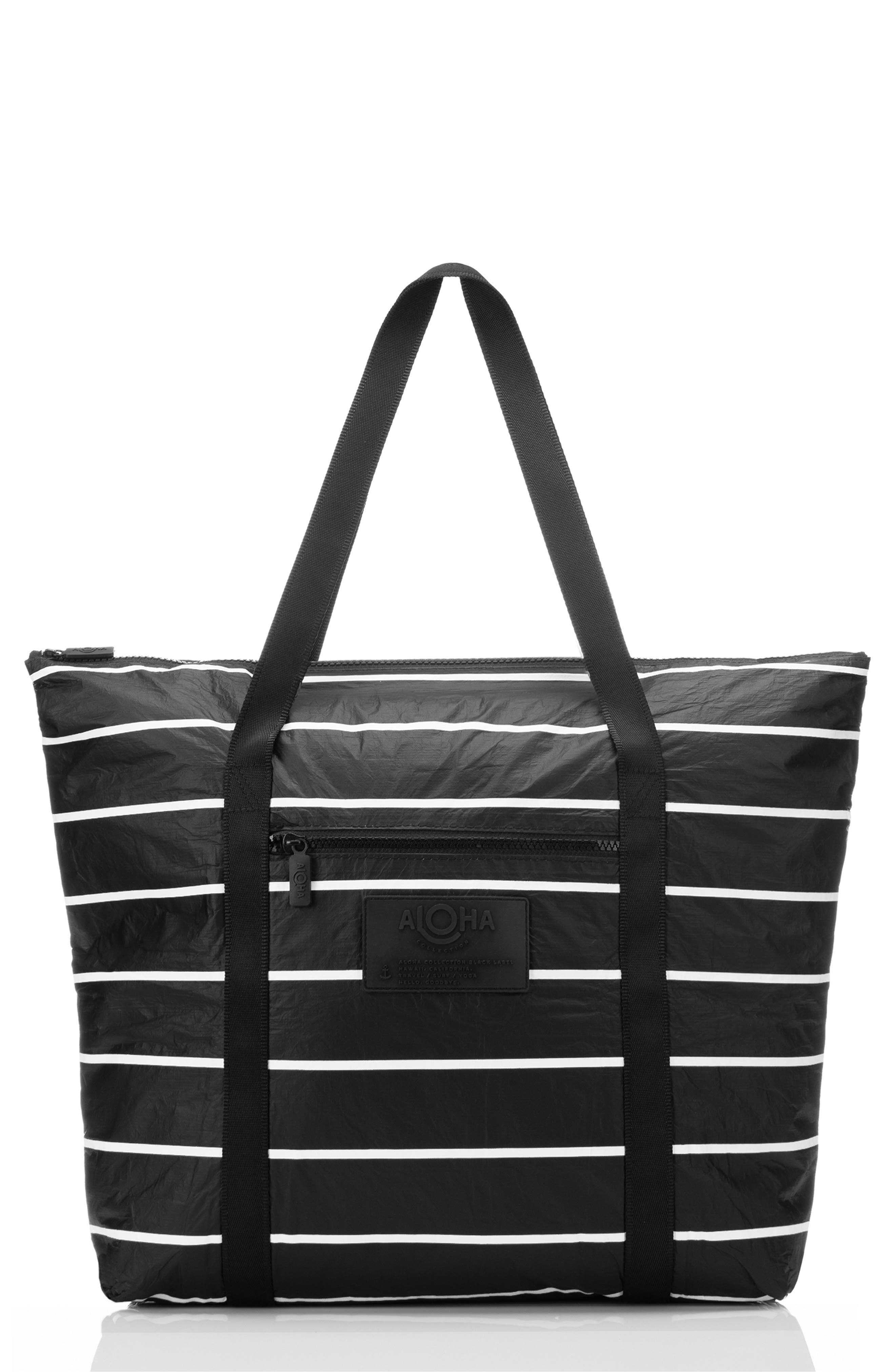 Aloha Collection Pinstripe Water Resistant Tyvek<sup>®</sup> Tote, Main, color, White/Black