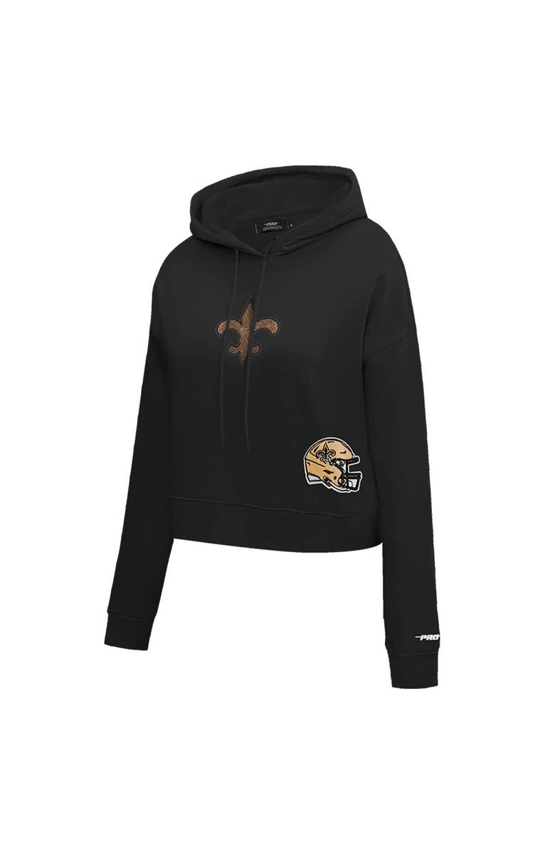 PRO STANDARD Women's Pro Standard Black New Orleans Saints Jeweled Cropped Pullover Hoodie, Alternate, color, Black